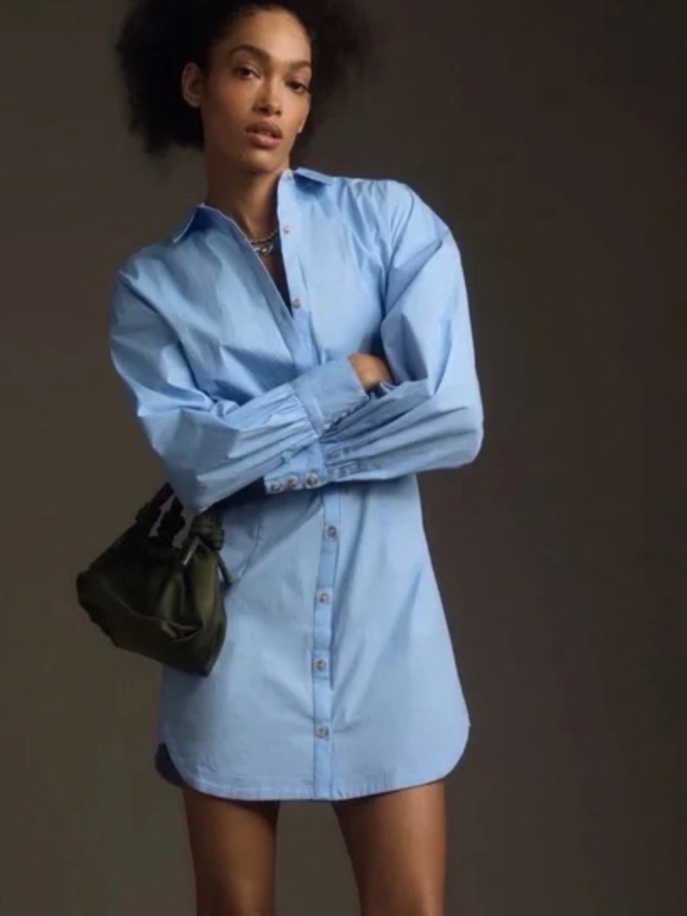 Anthropologie Maeve Light Blue Button-Down Shirt Mini Dress M